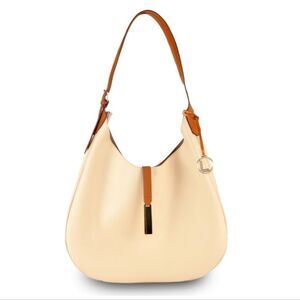 Vegan Calfskin Cream Shoulder Bag